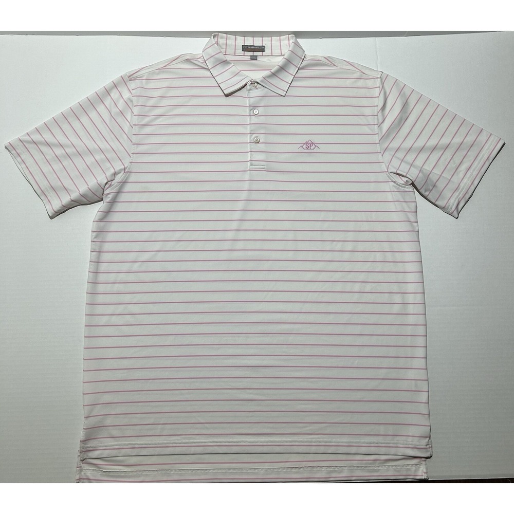Peter Millar Summer Comfort Competition Stripe Polo Shirt Mens XL Pink Golfing